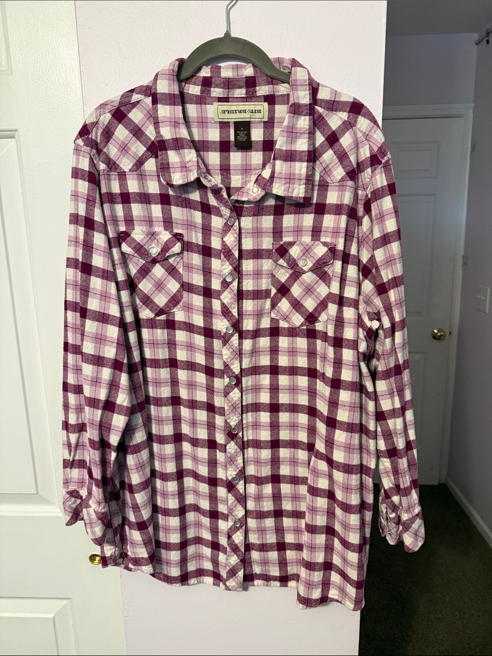 Bit and Bridle burgundy and White Plaid Button-Down western Shirt